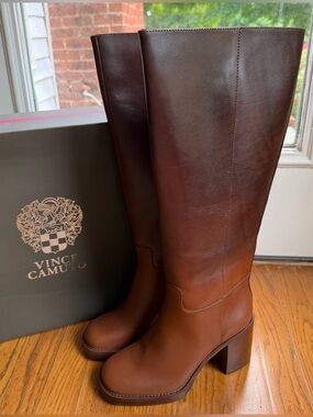 Vince Camuto Brown Leather Knee High Heeled Boots